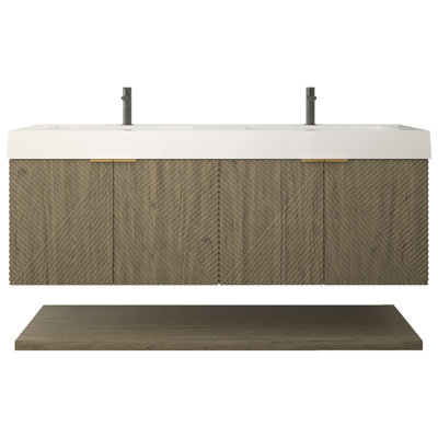 Stella 60 Inches Wall Mounted Vanity Set With Doors And Inside Drawer