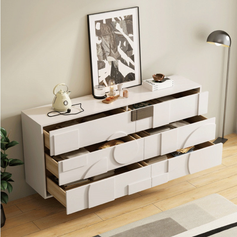 Cream Style Pine Entrance Cabinet Accent Chest, 35.4" H x 62.9" W x 15.7" D