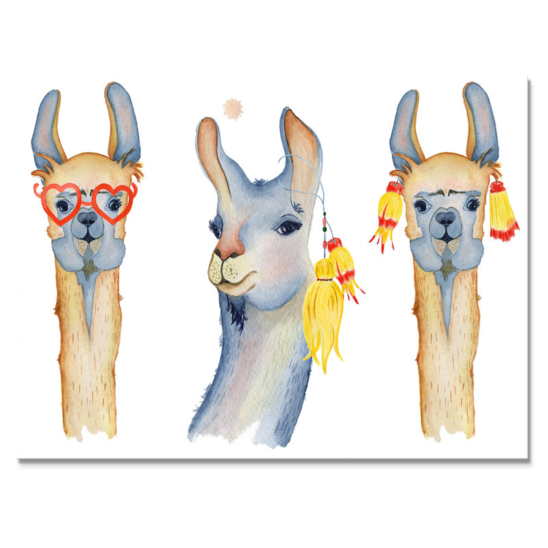 Dessin de mignon lama mignon I - reproduction sur toile, H 24 po x l 32 po, Toile tendue
