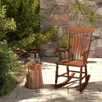 Chaise berçante d'extérieur en bois, chaise berçante avec haut dossier pour jardin, patio et balcon