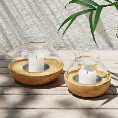 Ouragan en bois de manguier massif et verre (ensemble de 2)