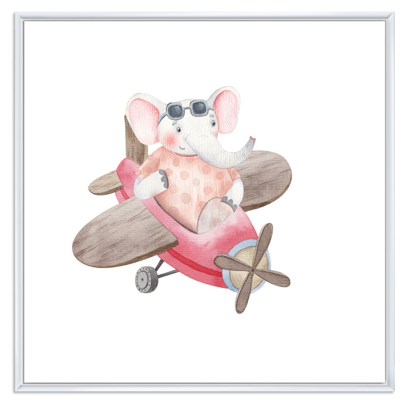 Mignon enfants éléphant volant, L 36 po x H 36 po x P 1,5 po, Cadre flottant blanc