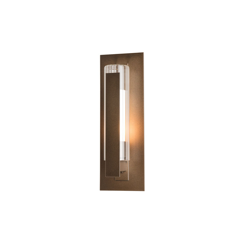 Vertical Bar Fluted Clear Glass 1-Bulb Outdoor Flush Mount, Coastal Mahogany, 18.8" H x 6.5" W x 5.4"D