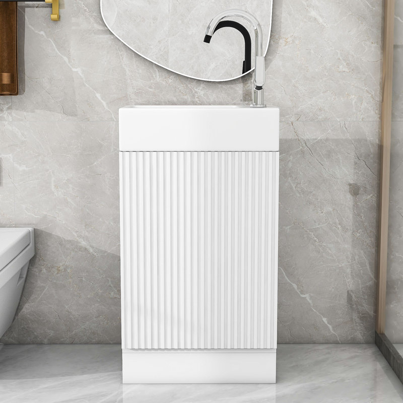 Armoire de salle de bain Kazir avec tablette à deux niveaux et orientation vers la gauche ou la droite