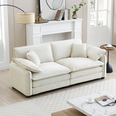 Warm And Cozy Living Room Sofa With Pillows, Upholstered Deep Seat Corduroy Sofa