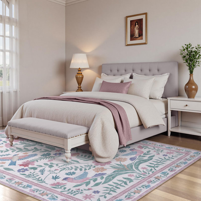 Tapis à motif floral antidérapant Boho, Rectangle 6 pi x 9 pi
