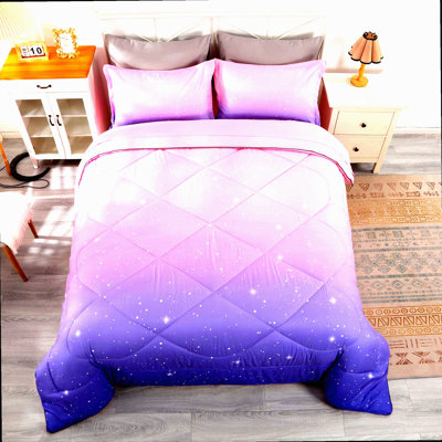 Space Glitter Queen Comforter Set - Pink Purple Galaxy Bedding for Teen. Premium 5-Piece Set, Soft & Comfortable for Adults.