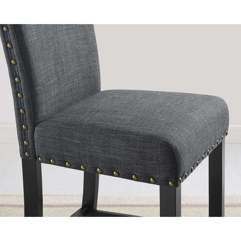Tabourets en tissu à hauteur de comptoir avec garniture cloutée, Gris