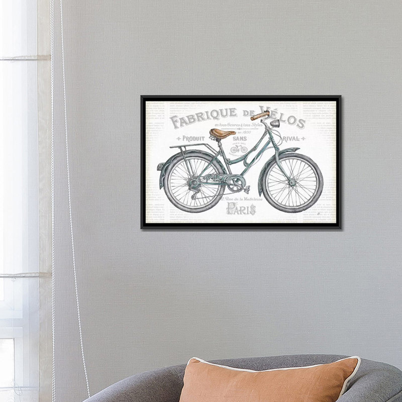 " Bicycles I " by Daphne Brissonnet, 18" H x 26" W x 1.5" D, Black Framed Canvas, No Matte