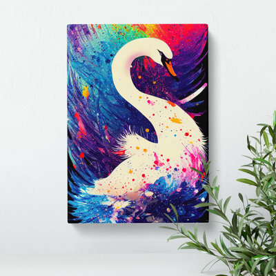 Swan Paint Splash No.2 Abstract - Wrapped Canvas Print