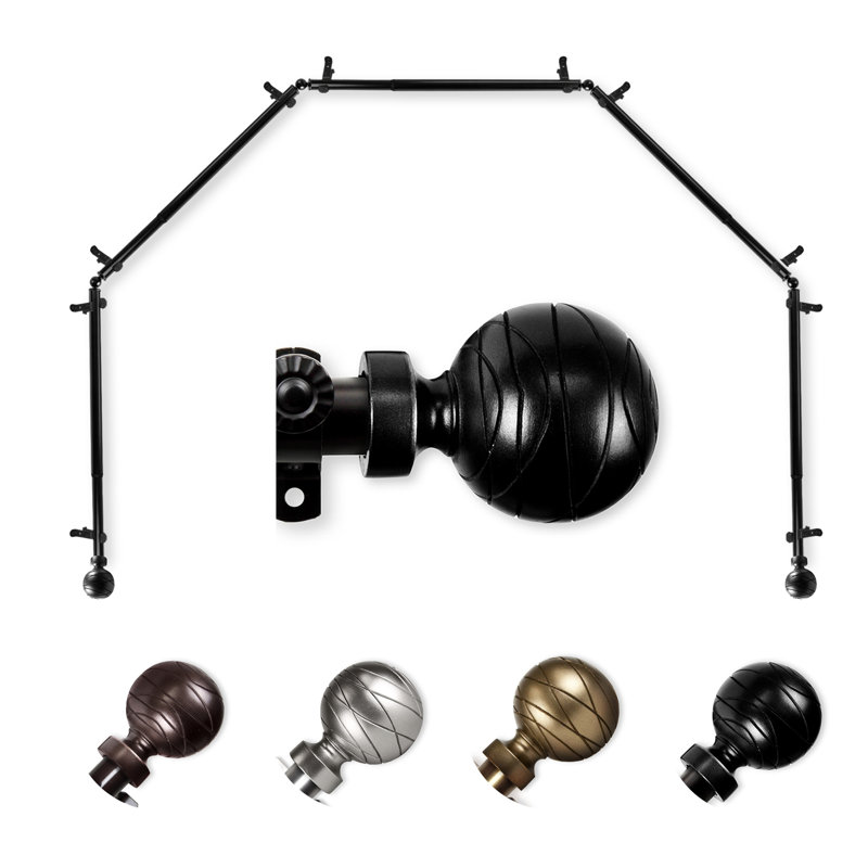 Tringle à rideaux simple réglable en métal de 0,75 po Burma, Noir, 28 à 48 po (de chaque côté)