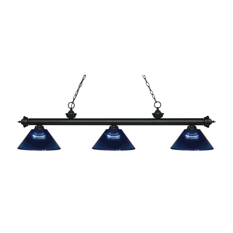 Luminaire suspendu linéaire à 3 lumières pour table de billard Chevelle, H 14,25 po x l 57,5 po x p 14,25 po, Bleu foncé