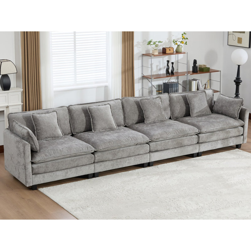 Très grand canapé modulaire Schmucker, Gris, H 33 po x l 149,6 po x P 35 po