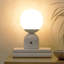 Lampe de table moderne à DEL 10 po avec base en marbre blanc et abat-jour sphérique givré Mila-87756009-126420616