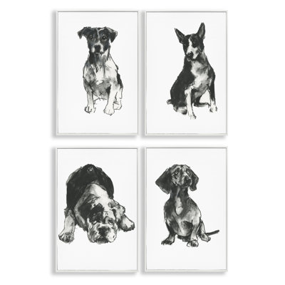  Traditional Dog Sketches 4 PC Giclee Art Set by Cartissi