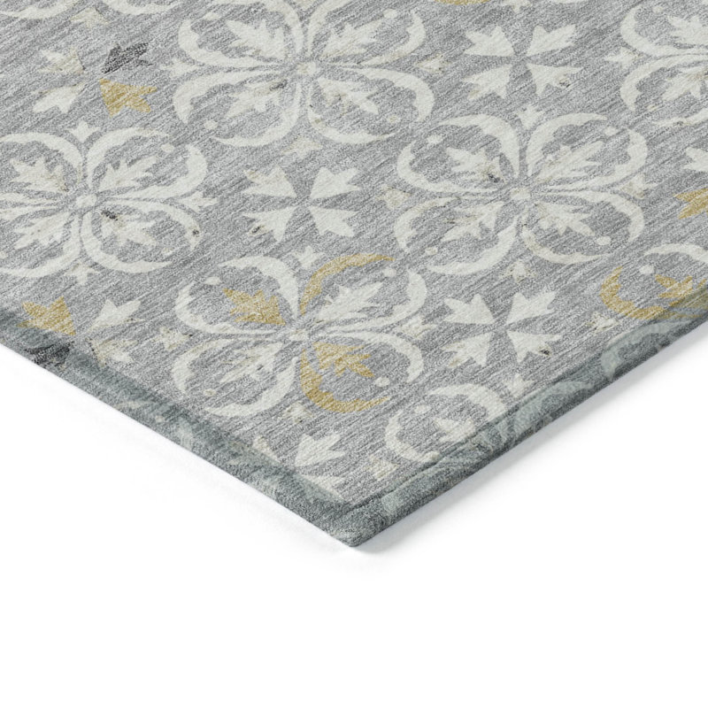 Tapis extérieur lavable floral gris ivoire et brun 10 pi x 14 pi