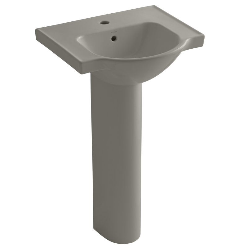 Veer™ Ceramic Pedestal Bathroom Sink with Overflow, Cashmere, 4" Centers, 35.5" H x 24" L x 18.25" W
