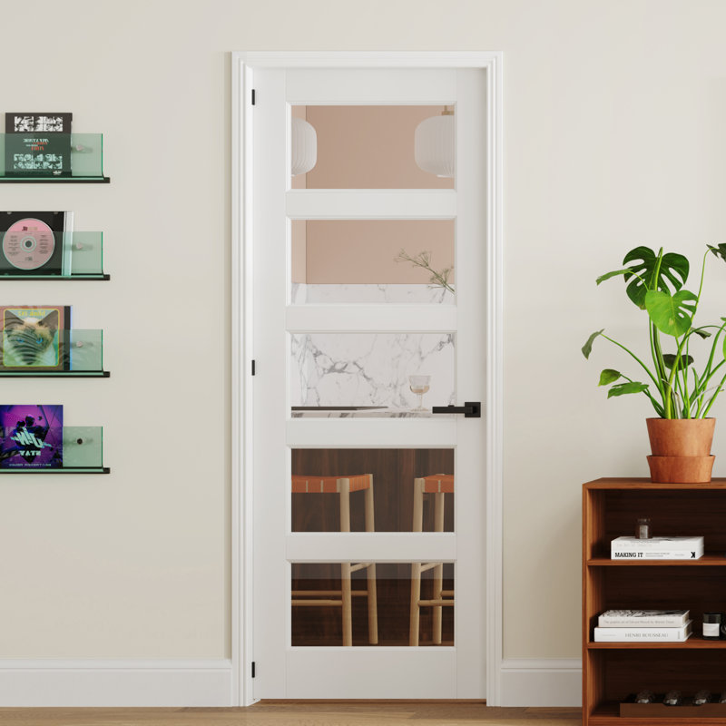 Porte pré-suspendue intérieure en verre massif blanc avec garde-manger à 5 lumières Pantry, 30 po x 80 po, Vers la gauche