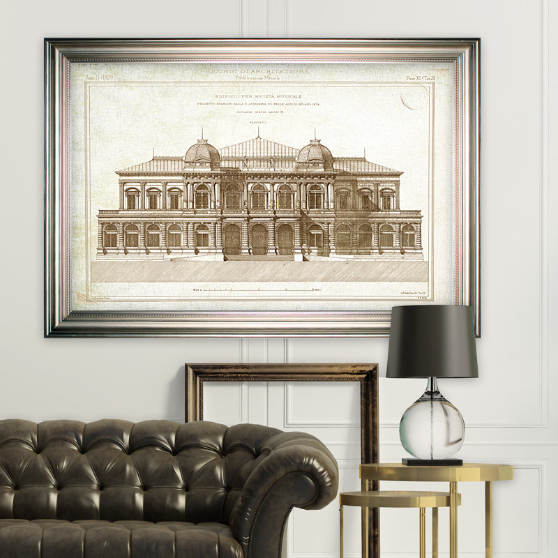 « architecture sketch i », impression, Cadre argenté, H 30 po x l 42 po x P 2 po, Pas de tapis