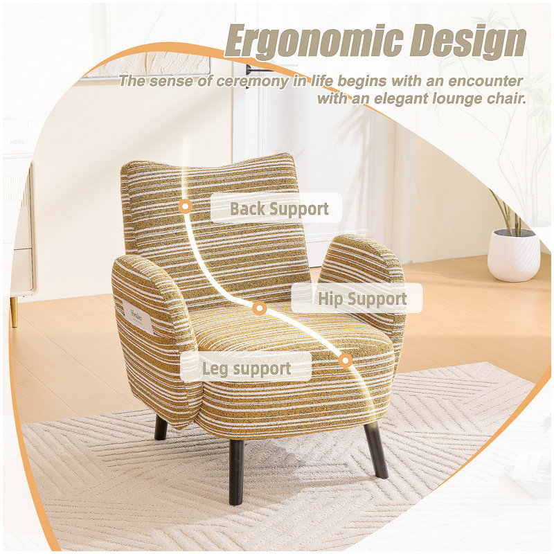 Fauteuil de style moderne avec tissu sablé, poche de rangement latérale, pieds en bois massif, fauteuil de lecture confortable pour le salon, la chambre à coucher et le bureau