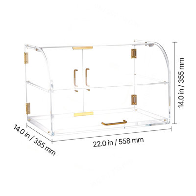 Vitrine de boulangerie, vitrine de pâtisserie commerciale à 2 niveaux, boîte à pain en acrylique transparent pour la cuisine, armoire à gâteaux de fête avec porte arrière magnétique pour beignet à dessert, 22 po x 14 po x 14 po