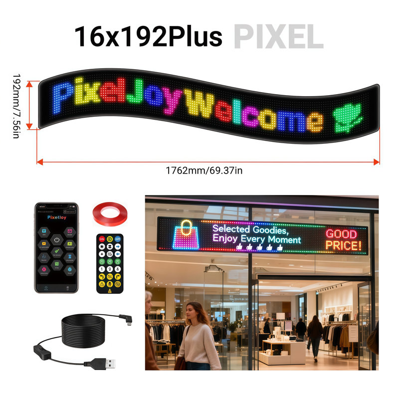 Panneau DEL programmable et flexible pour voiture, affichage DEL RVB pixel contrôlable par application, panneau DEL animé à défilement de texte alimenté par USB avec télécommande pour lunette arrière de voiture