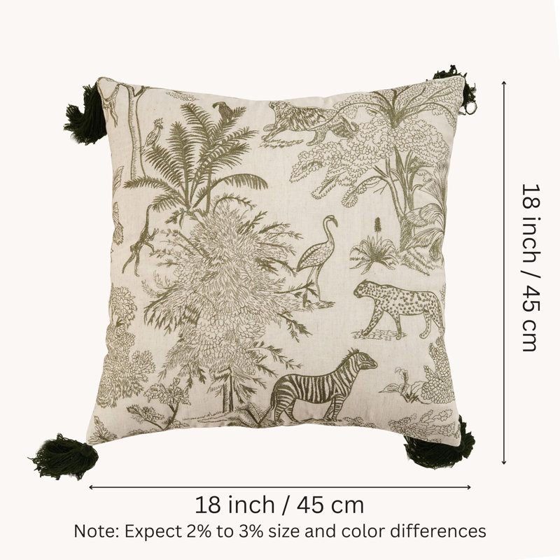 Ensemble de 2 coussins décoratifs décoratifs en coton doux et housse de coussin pour canapé, CC-FC-GREENJUNGLE-18X18-S2
