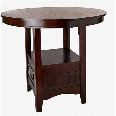 Dining Table Round Counter height Dining Table w Shelve 1pc Table Only Solid wood Dark Rosy Brown FInish