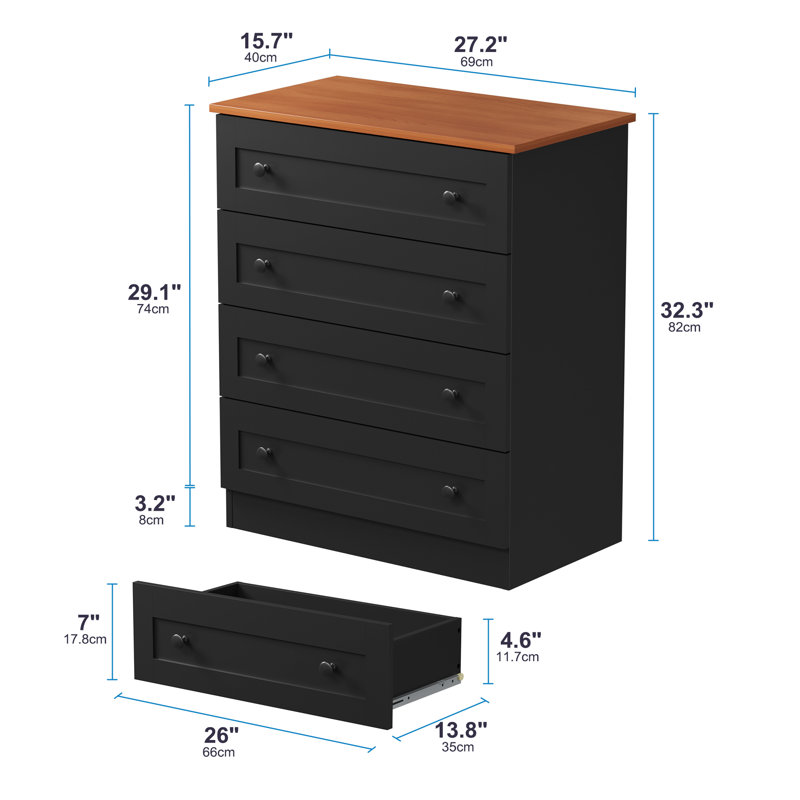 4 Drawer Dresser, Black Dresser Modern Storage Chest Of Drawers, Farmhouse Storage Cabinet Organizer With 4 Drawers For Living Room, Entryway, Hallway, Black