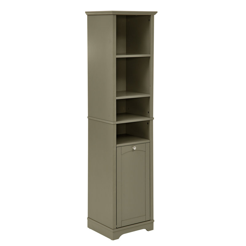 Étagère de salle de bain de 64 po de hauteur - 4 tablettes réglables et panier à linge gris pour armoire compacte et polyvalente