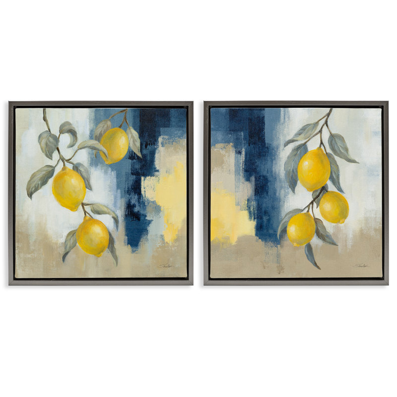 «Abstract Fruit Hanging Lemon Fruits», ensemble de 2 toiles flottantes encadrées par Silvia Vassileva, H 25 po x l 25 po
