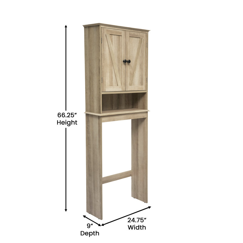 Rustic Brown Engineered Wood Over-the-Toilet Storage Cabinet with Adjustable Shelves