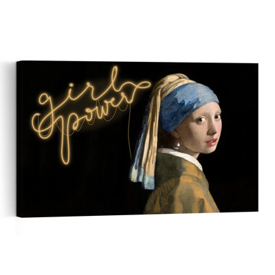 Portrait néon Girl Power, style classique moderne abstrait, art mural d'architecture