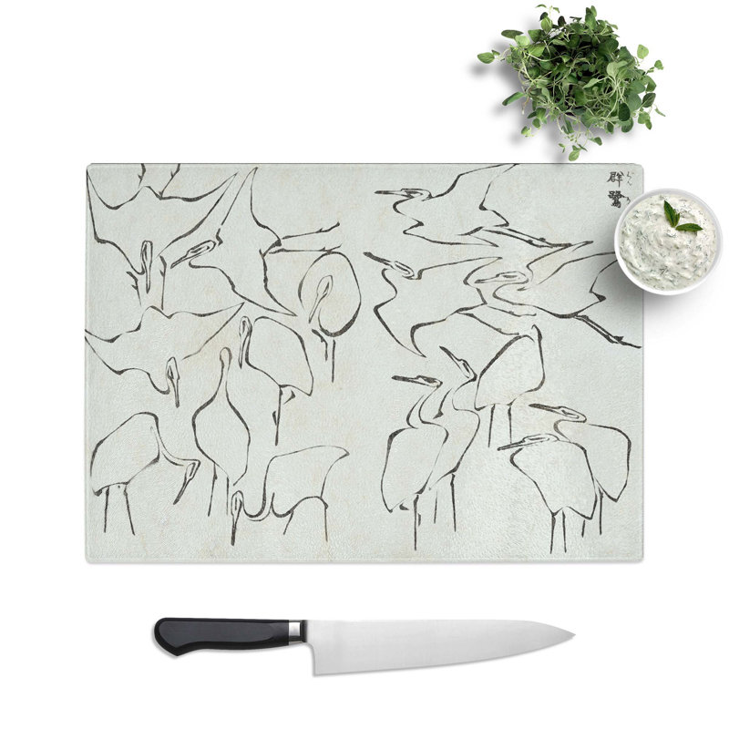 Tempered Glass Cranes Chopping Board, 39 cm W x 28.5 cm L