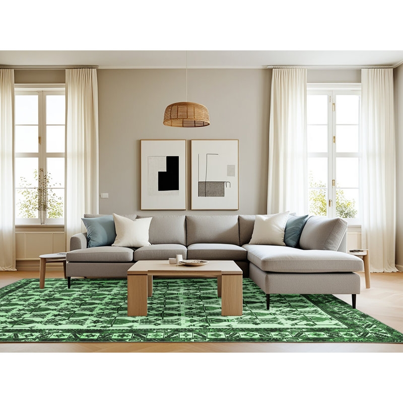 Tapis traditionnel vert émeraude 641, Rectangle 8 pi x 12 pi