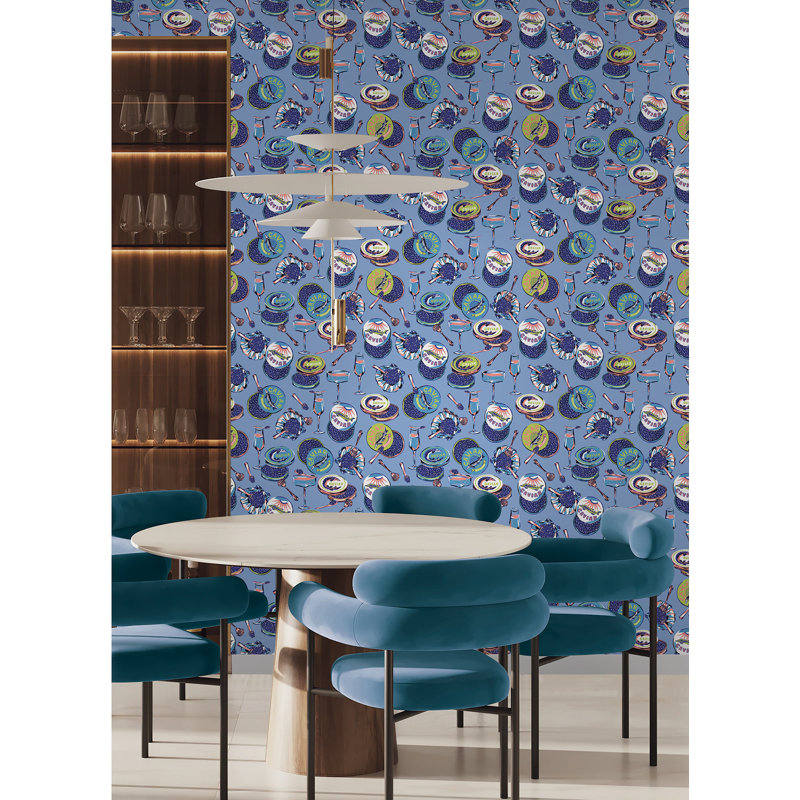 Papier peint adhésif champagne et caviar champagne, Bleu
