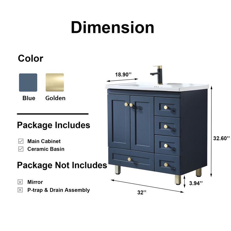 Ensemble de meuble-lavabo simple 32 po bleu