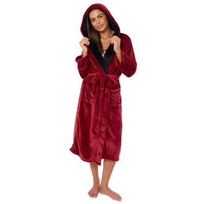 Flannel Mid-Calf Bathrobe with Pockets and Hood