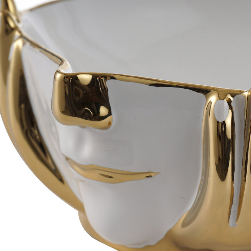 Ahvianna Handmade Ceramic Decoration Dish, White and Gold Face Modern Design Bowl Home Decor Accent Piece