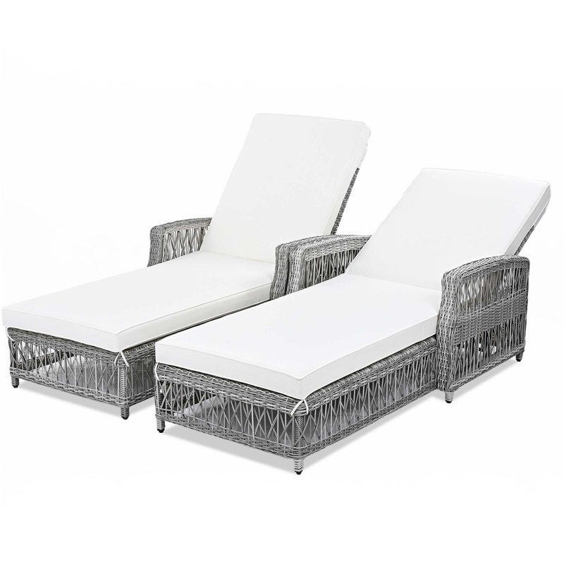 Chaise longue inclinable 2 pièces, fauteuil d'extérieur en osier avec accoudoirs, fauteuil inclinable réglable pour patio