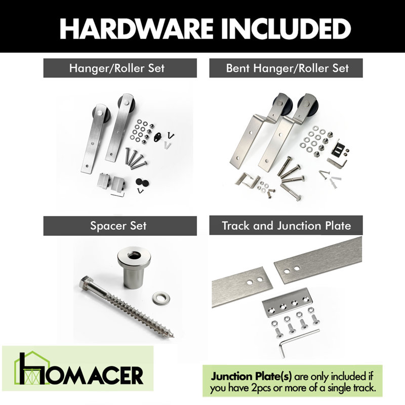 Brushed Nickel Straight Design Single Track Bypass Two Door Hardware Kit, 120 in.