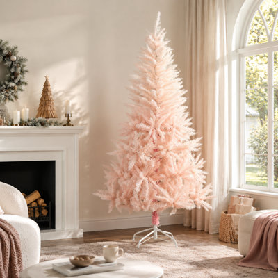 Sapin de Noël artificiel rose HOMCOM de 2,13 m (7 pi) non illuminé avec 1000 pointes réalistes