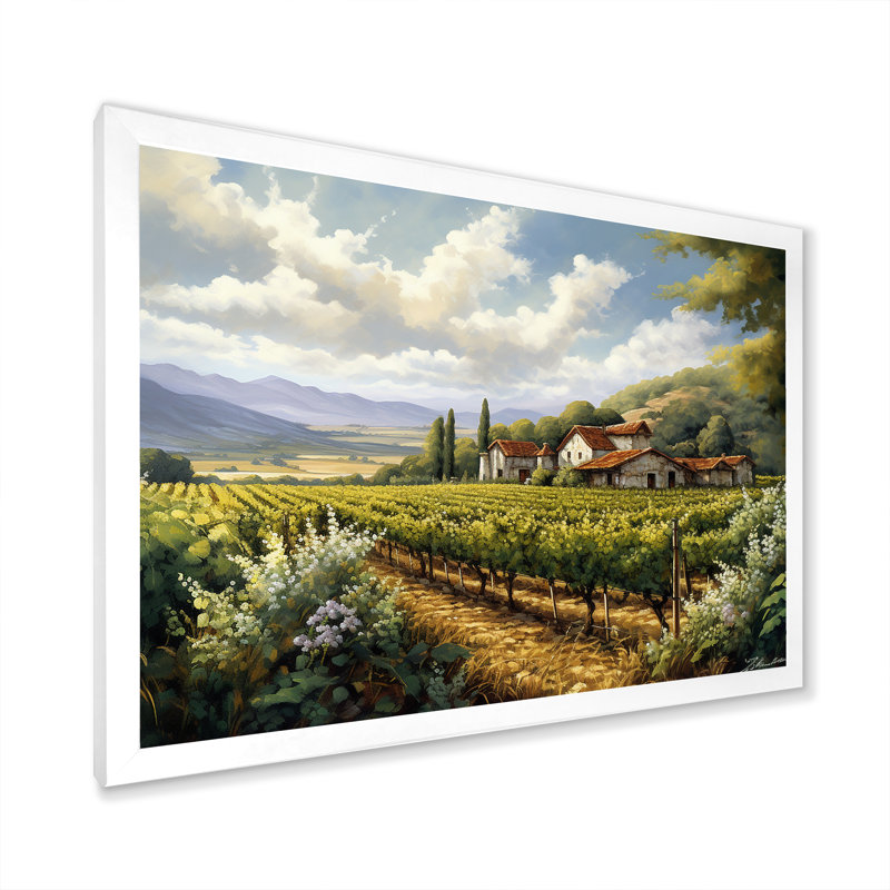 Vineyard Charm Landscape I - Vineyard Wall Art, Cadre simple blanc, H 30 po x l 40 po x P 1,5 po
