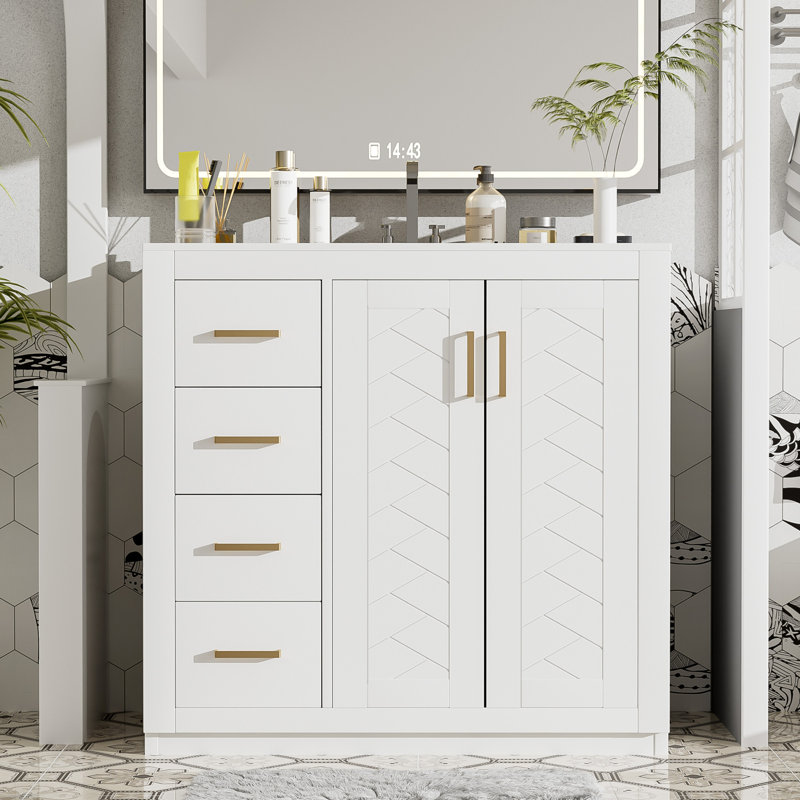Meuble-lavabo 36 po avec lavabo en céramique, Blanc