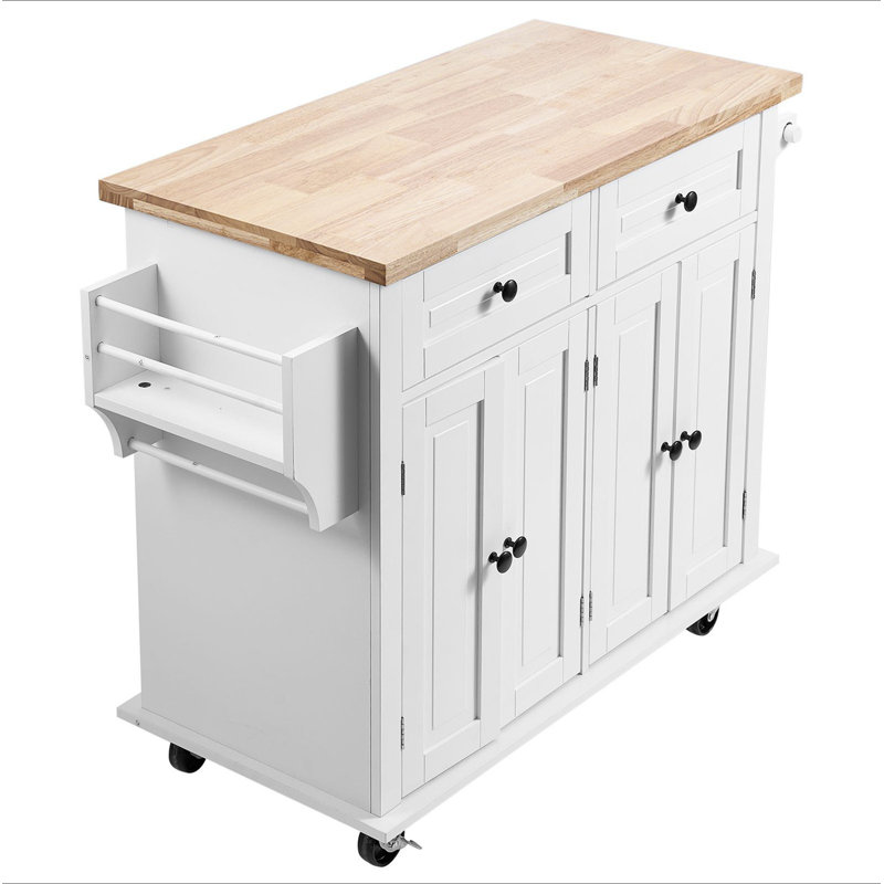 Kitchen Island Cart With Solid Wood Top, 35.4" Width Mobile Carts With Storage Cabinet, Rolling Kitchen Table With Spice Rack, Towel Rack, And Drawer, Portable Islands On Wheels