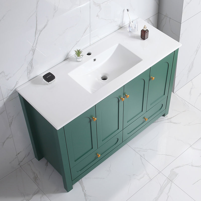 Meuble-lavabo 48 po avec lavabo en céramique - Rangement abondant 4 portes à fermeture en douceur et 2 tiroirs en bois massif pour une décoration élégante et moderne