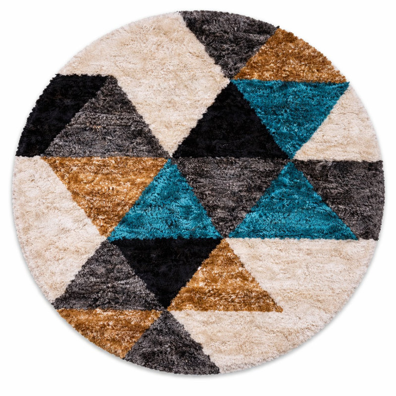 Hand Tufted Shag Polyester Eco-Friendly Area Rugs - Round, Multicolor, Geometric Modern Design, High Pile Thick Handmade Anti Skid Area Rugs for Living Room, Bed Room