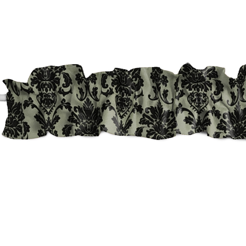 Floral Poplin Damask Curtain Sleeve Topper Window Valance, 72" W x 7" L, Dark Sage