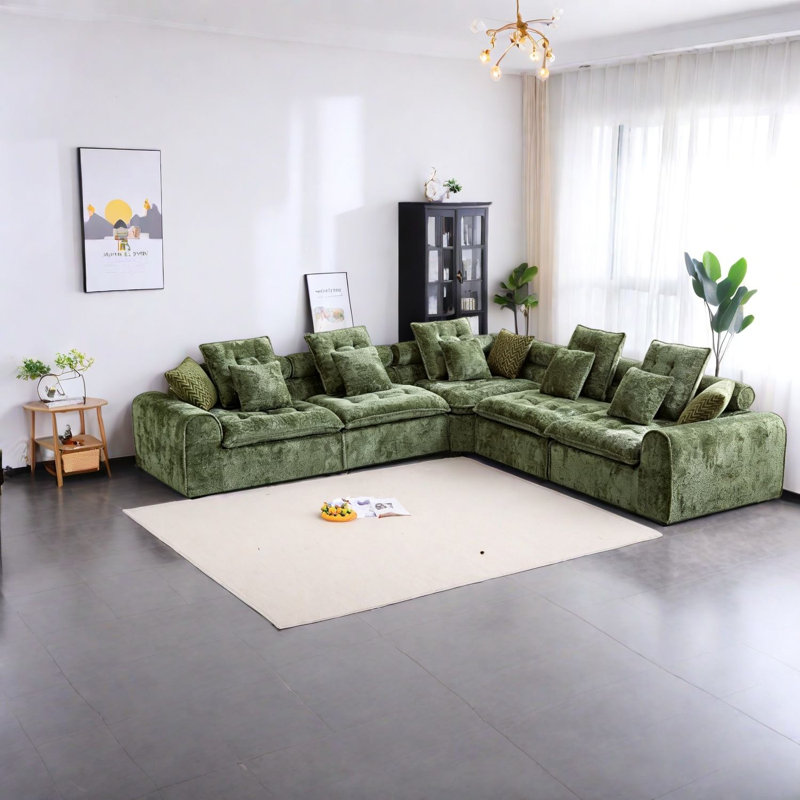 Canapé d'angle modulaire en boucle verte surdimensionnée, 124,3 pouces, en forme de L, pour la maison, Vert