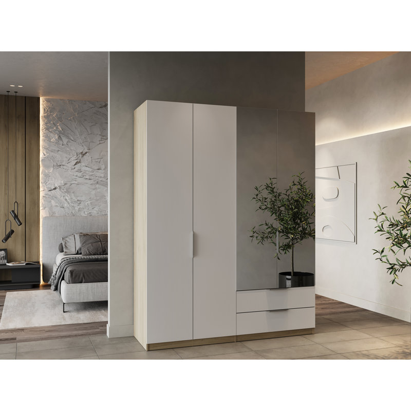 Nurin 4 Door Manufactured Wood Wardrobe, Brown/White
